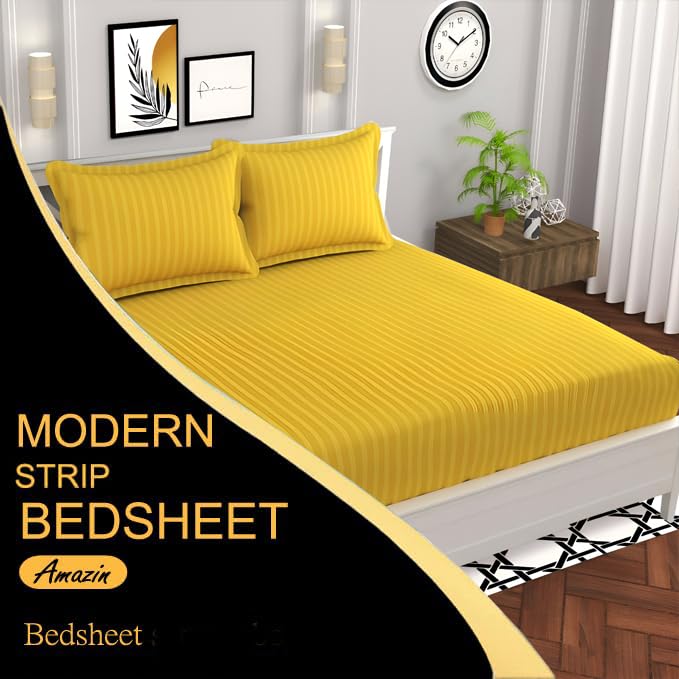STARNSTYLE 220 Cotton Feel Glace Cotton Double Bedsheet with 2 Pillow Covers - Yellow (90x90 inch) - Image 2